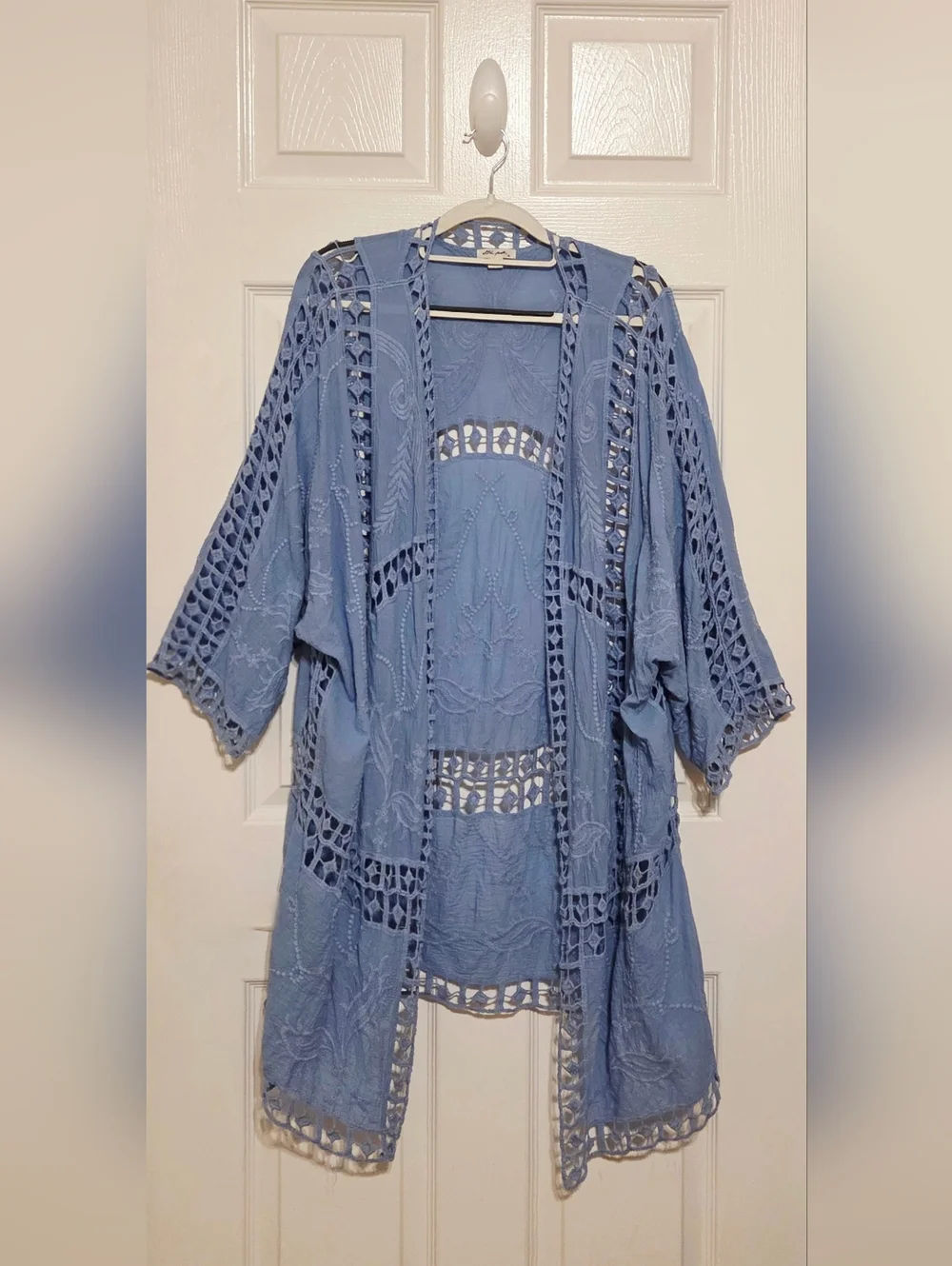 Blue Lace Open-Front Kimono Cardigan - Picture 2 of 3